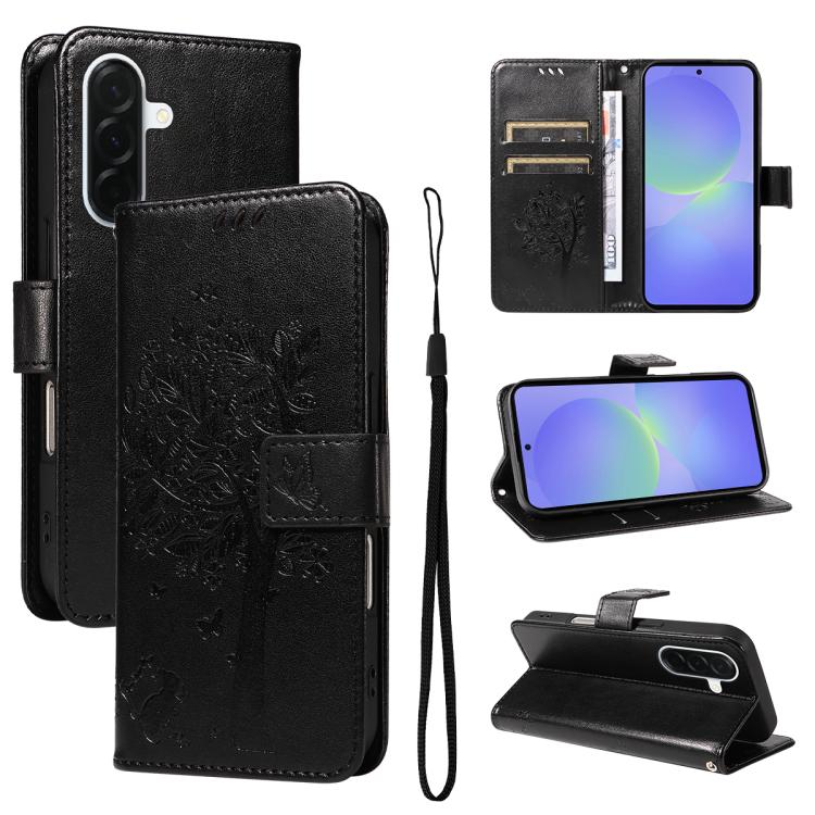 Custodia per telefono in pelle con motivo in rilievo albero e gatto, For Samsung Galaxy A57 5G, For Samsung Galaxy A37 5G