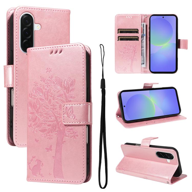 Custodia per telefono in pelle con motivo in rilievo albero e gatto, For Samsung Galaxy A57 5G, For Samsung Galaxy A37 5G