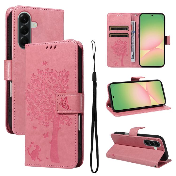 Custodia per telefono in pelle con motivo in rilievo albero e gatto, For Samsung Galaxy A57 5G, For Samsung Galaxy A37 5G