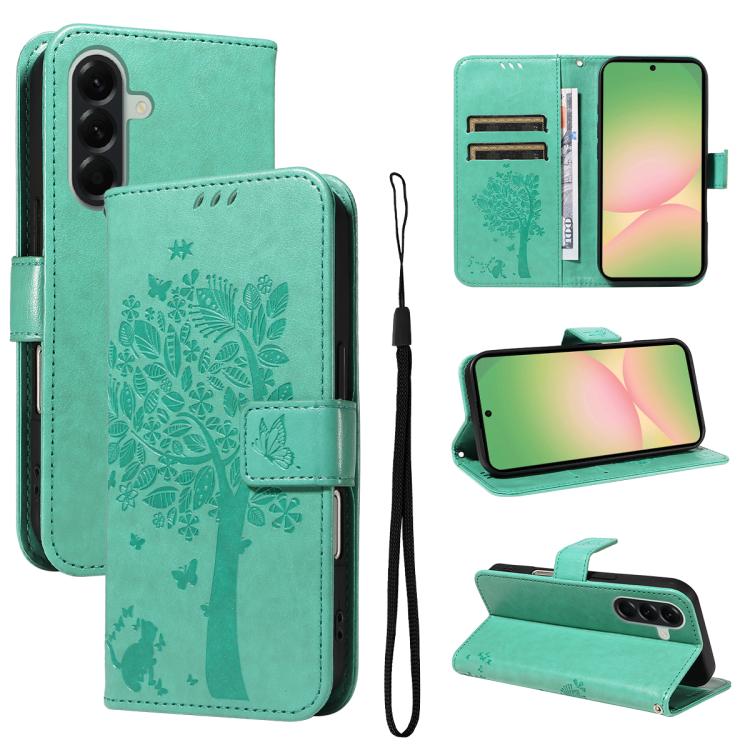Custodia per telefono in pelle con motivo in rilievo albero e gatto, For Samsung Galaxy A57 5G, For Samsung Galaxy A37 5G