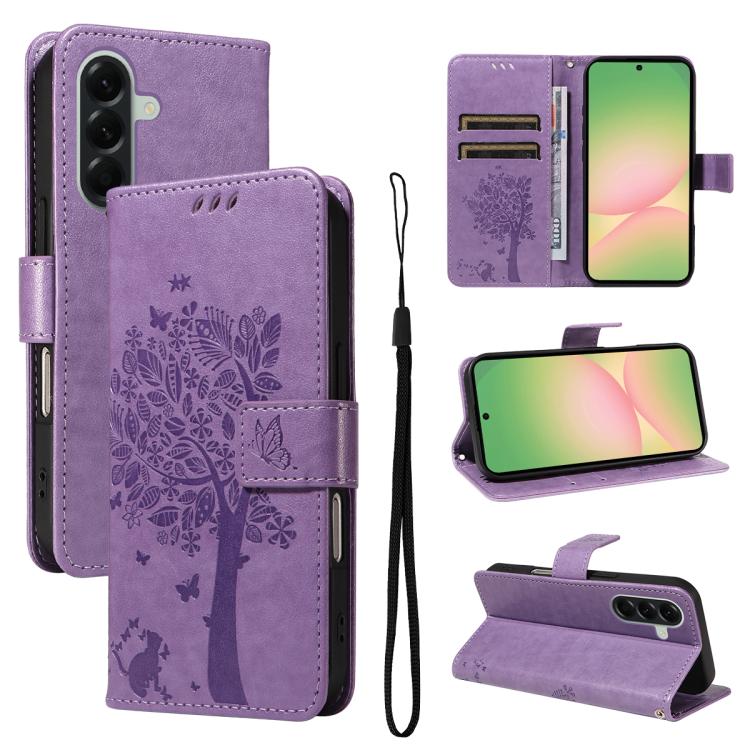 Custodia per telefono in pelle con motivo in rilievo albero e gatto, For Samsung Galaxy A57 5G, For Samsung Galaxy A37 5G