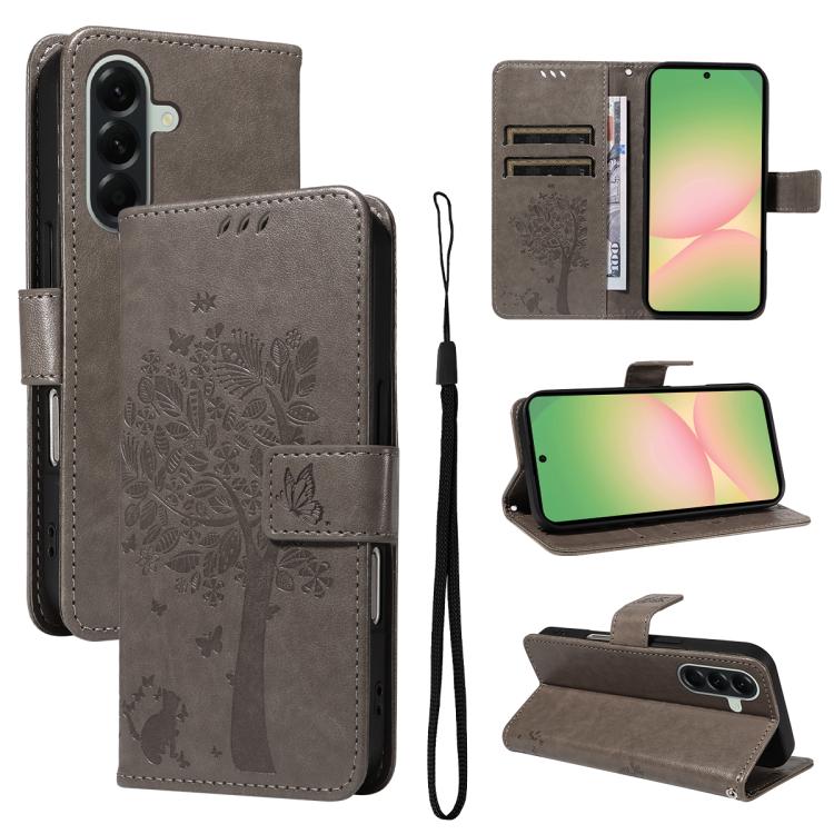 Custodia per telefono in pelle con motivo in rilievo albero e gatto, For Samsung Galaxy A57 5G, For Samsung Galaxy A37 5G