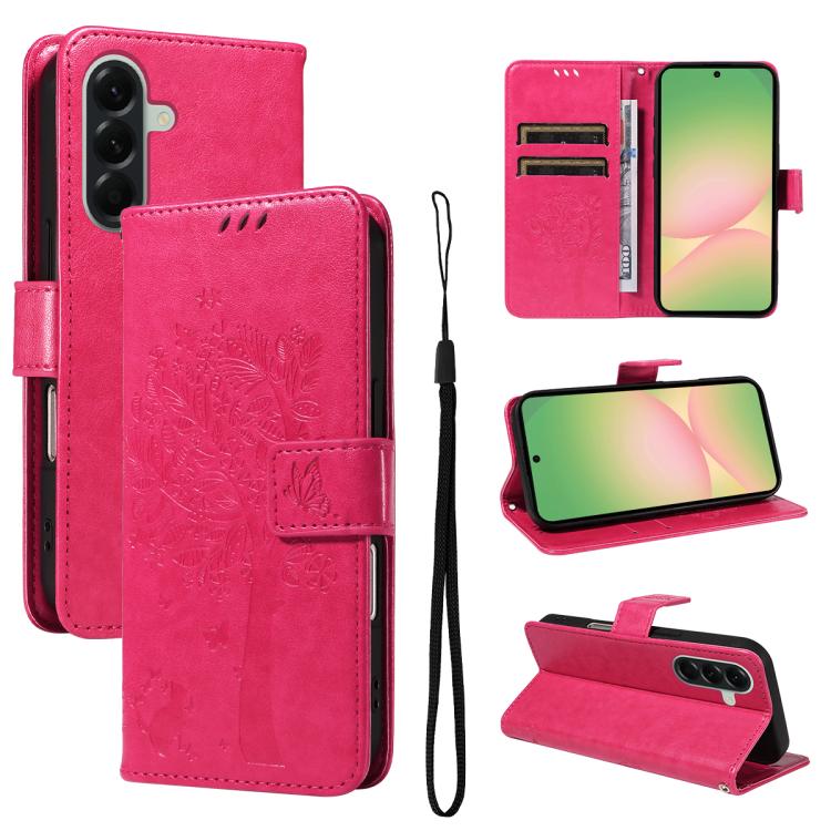 Custodia per telefono in pelle con motivo in rilievo albero e gatto, For Samsung Galaxy A57 5G, For Samsung Galaxy A37 5G