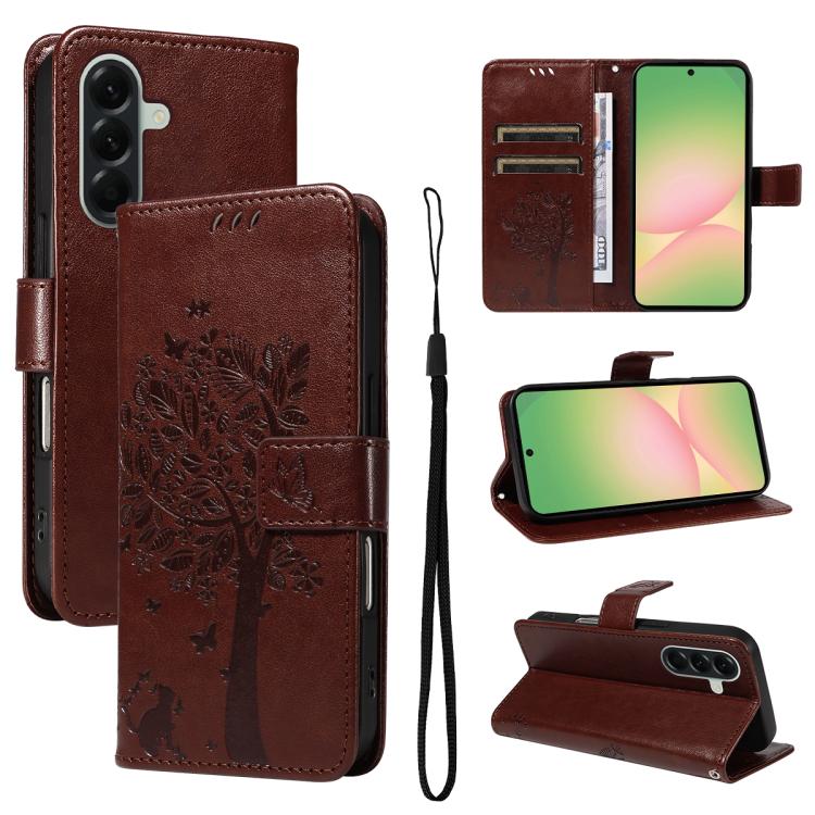 Custodia per telefono in pelle con motivo in rilievo albero e gatto, For Samsung Galaxy A57 5G, For Samsung Galaxy A37 5G