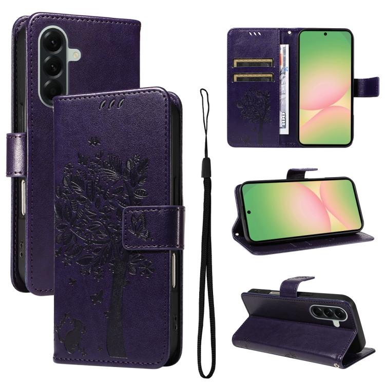 Custodia per telefono in pelle con motivo in rilievo albero e gatto, For Samsung Galaxy A57 5G, For Samsung Galaxy A37 5G
