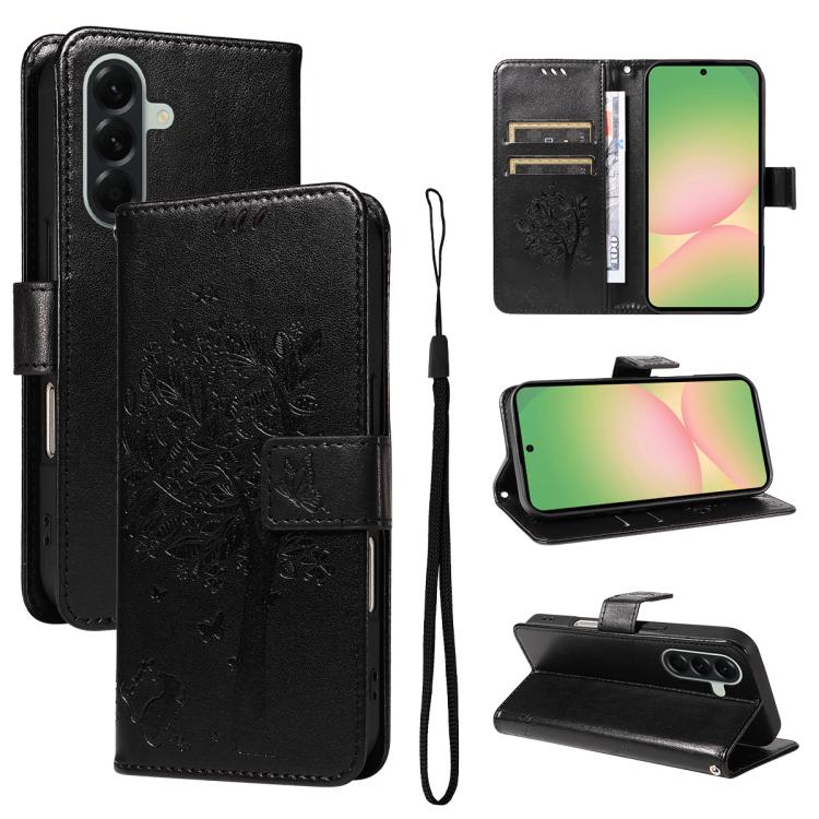 Custodia per telefono in pelle con motivo in rilievo albero e gatto, For Samsung Galaxy A57 5G, For Samsung Galaxy A37 5G
