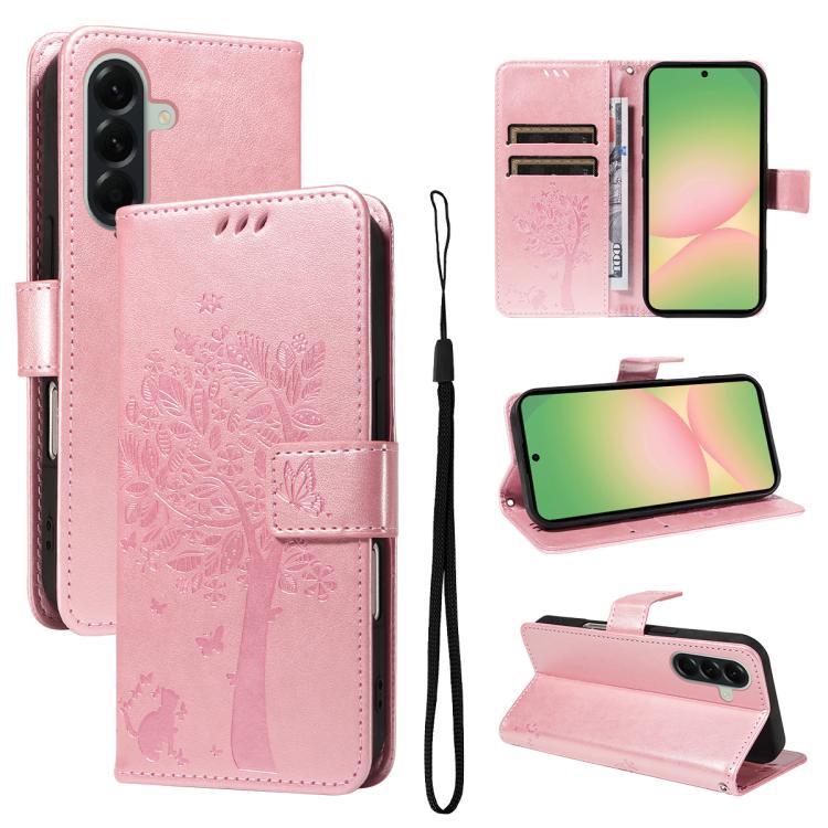 Custodia per telefono in pelle con motivo in rilievo albero e gatto, For Samsung Galaxy A57 5G, For Samsung Galaxy A37 5G