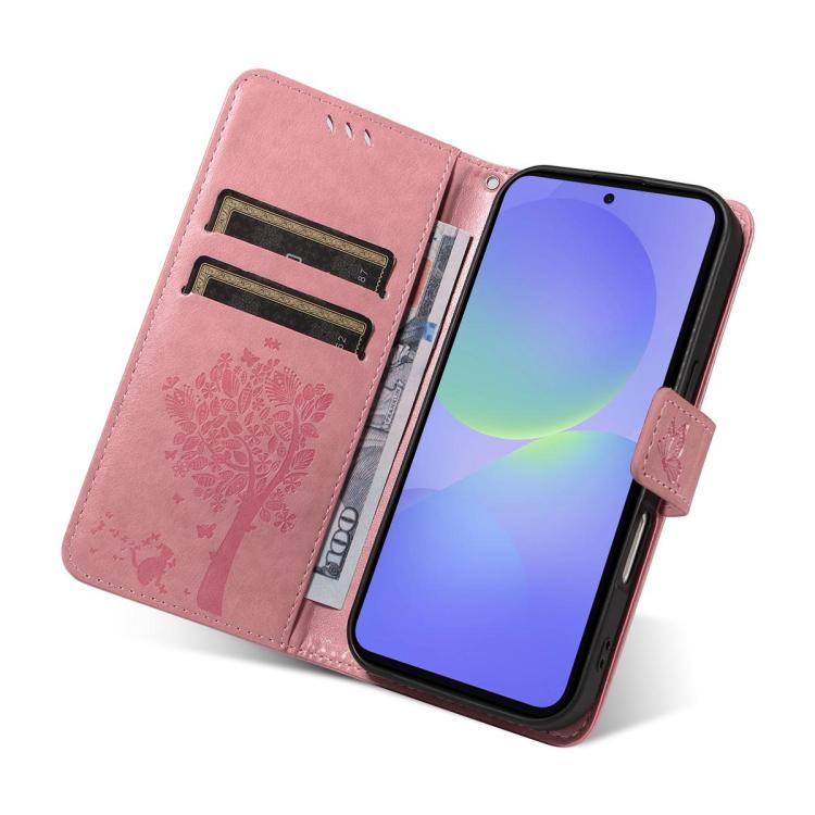 Custodia per telefono in pelle con motivo in rilievo albero e gatto, For Galaxy A27 5G, For Samsung Galaxy A07 5G