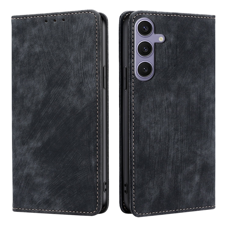 Custodia per telefono in pelle magnetica con spazzola antifurto RFID, For Samsung Galaxy S25+ 5G, For Samsung Galaxy S25 Ultra 5G