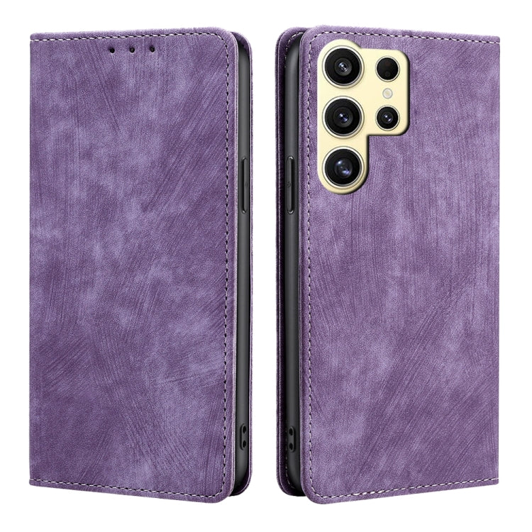 Custodia per telefono in pelle magnetica con spazzola antifurto RFID, For Samsung Galaxy S25+ 5G, For Samsung Galaxy S25 Ultra 5G