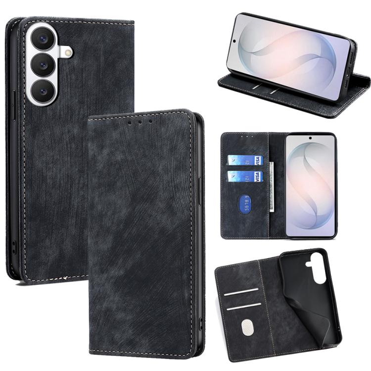 Custodia per telefono in pelle magnetica con spazzola antifurto RFID, For Samsung Galaxy S26+ 5G, For Samsung Galaxy S26 Ultra 5G, For Samsung Galaxy S26 5G, For Samsung Galaxy S25 5G