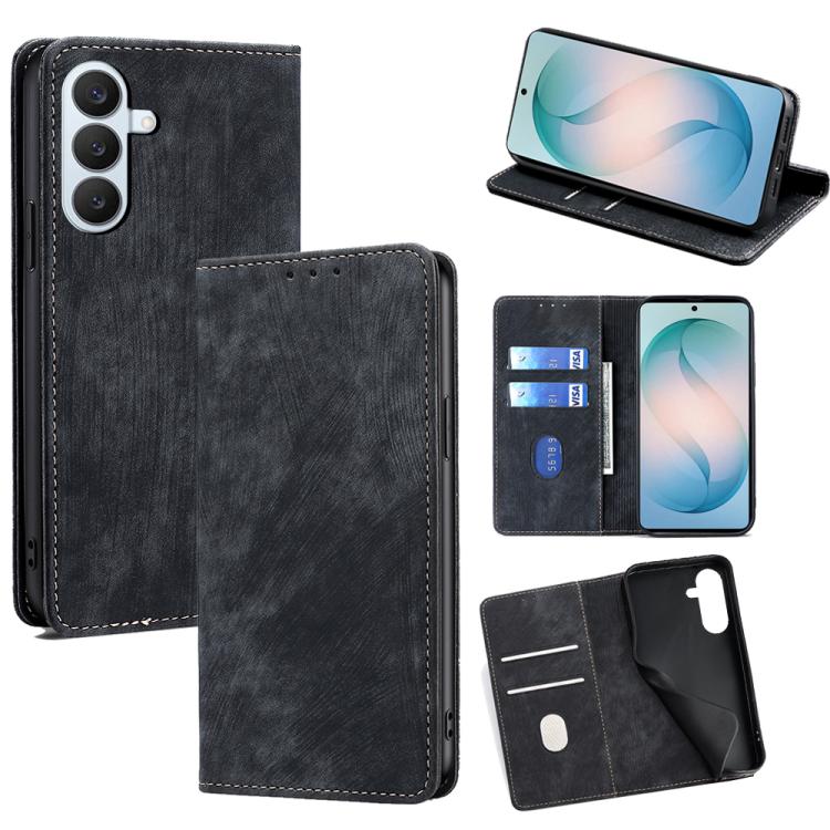 Custodia per telefono in pelle magnetica con spazzola antifurto RFID, For Samsung Galaxy S26+ 5G, For Samsung Galaxy S26 Ultra 5G, For Samsung Galaxy S26 5G, For Samsung Galaxy S25 5G