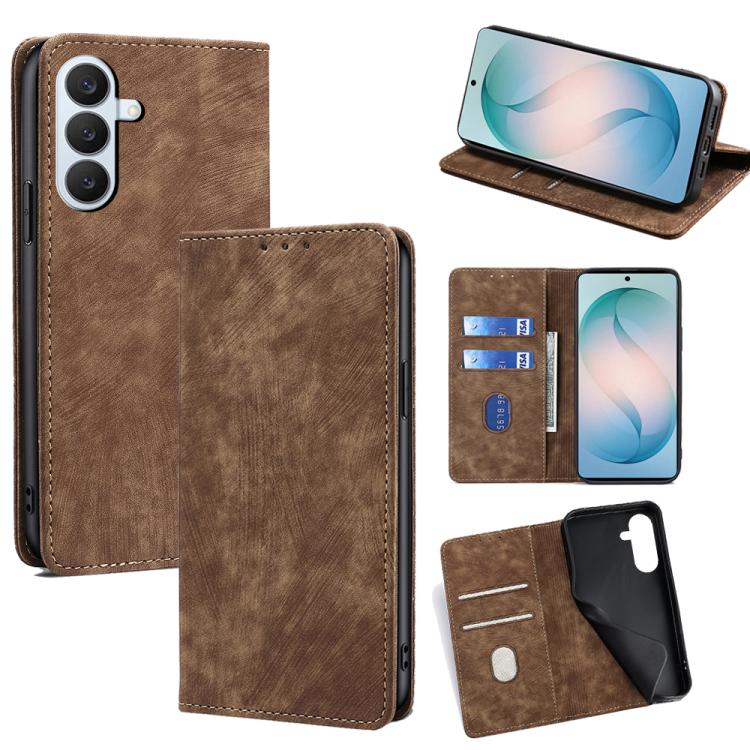 Custodia per telefono in pelle magnetica con spazzola antifurto RFID, For Samsung Galaxy S26+ 5G, For Samsung Galaxy S26 Ultra 5G, For Samsung Galaxy S26 5G, For Samsung Galaxy S25 5G