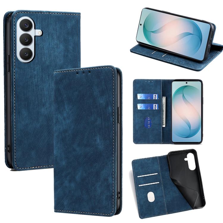 Custodia per telefono in pelle magnetica con spazzola antifurto RFID, For Samsung Galaxy S26+ 5G, For Samsung Galaxy S26 Ultra 5G, For Samsung Galaxy S26 5G, For Samsung Galaxy S25 5G
