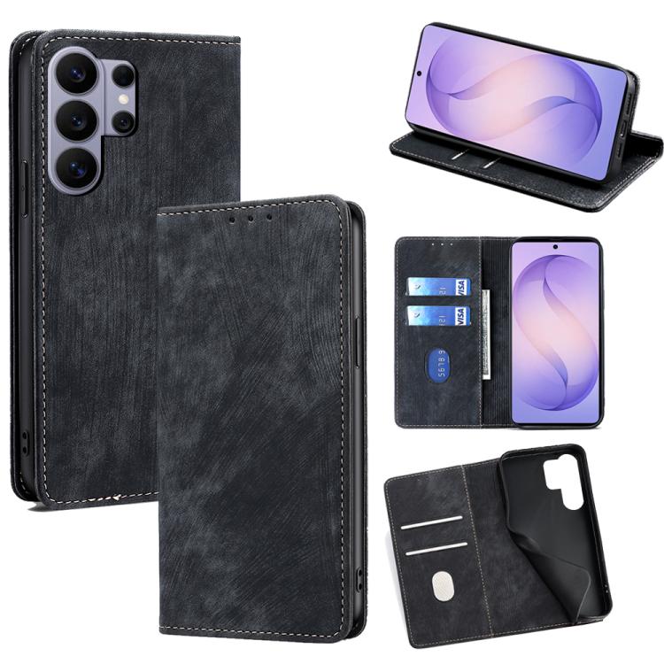 Custodia per telefono in pelle magnetica con spazzola antifurto RFID, For Samsung Galaxy S26+ 5G, For Samsung Galaxy S26 Ultra 5G, For Samsung Galaxy S26 5G, For Samsung Galaxy S25 5G