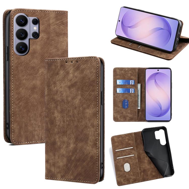 Custodia per telefono in pelle magnetica con spazzola antifurto RFID, For Samsung Galaxy S26+ 5G, For Samsung Galaxy S26 Ultra 5G, For Samsung Galaxy S26 5G, For Samsung Galaxy S25 5G