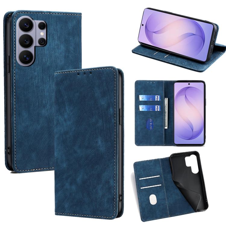 Custodia per telefono in pelle magnetica con spazzola antifurto RFID, For Samsung Galaxy S26+ 5G, For Samsung Galaxy S26 Ultra 5G, For Samsung Galaxy S26 5G, For Samsung Galaxy S25 5G
