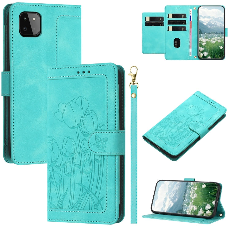 Custodia per telefono in pelle goffrata con tulipani e cordino, For Samsung Galaxy A13 5G / 4G, For Samsung Galaxy A52 5G / 4G, For Samsung Galaxy A22 5G, For Samsung Galaxy A72 5G / 4G