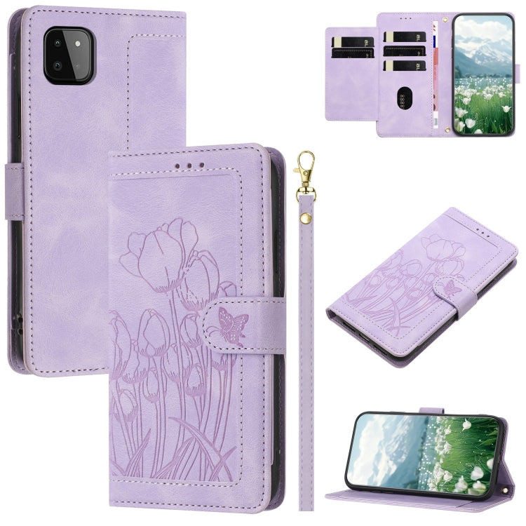 Custodia per telefono in pelle goffrata con tulipani e cordino, For Samsung Galaxy A13 5G / 4G, For Samsung Galaxy A52 5G / 4G, For Samsung Galaxy A22 5G, For Samsung Galaxy A72 5G / 4G