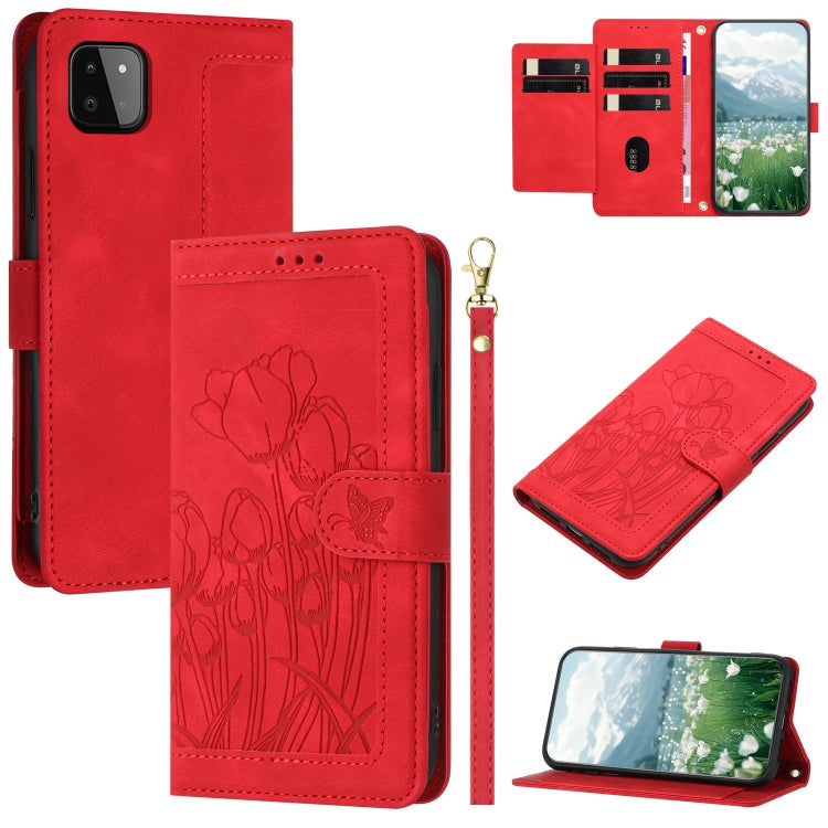 Custodia per telefono in pelle goffrata con tulipani e cordino, For Samsung Galaxy A13 5G / 4G, For Samsung Galaxy A52 5G / 4G, For Samsung Galaxy A22 5G, For Samsung Galaxy A72 5G / 4G