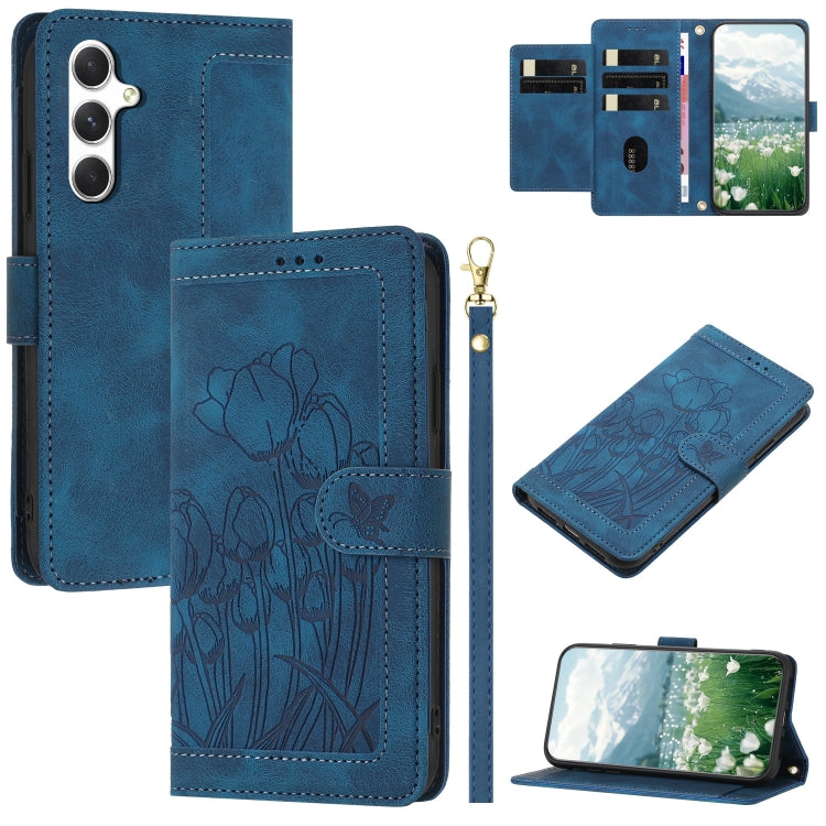 Custodia per telefono in pelle goffrata con tulipani e cordino, For Samsung Galaxy A35 5G, For Samsung Galaxy A05, For Samsung Galaxy A05s, For Samsung Galaxy A25 5G