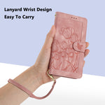 Custodia per telefono in pelle goffrata con tulipani e cordino, For Samsung Galaxy A32 5G