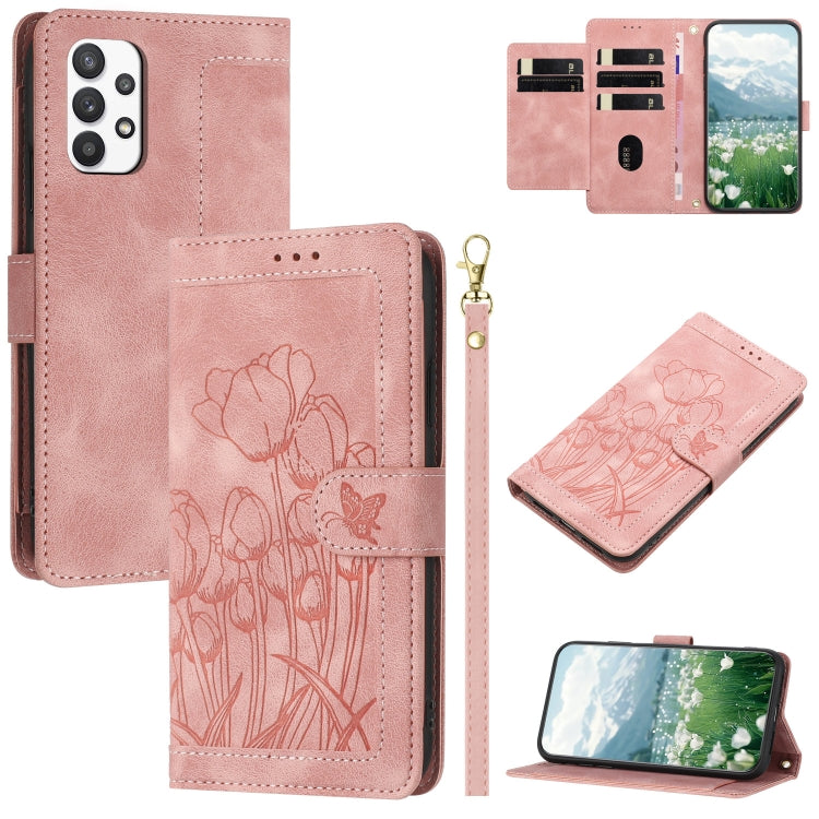 Custodia per telefono in pelle goffrata con tulipani e cordino, Samsung Galaxy A54 5G, For Samsung Galaxy A53 5G, For Samsung Galaxy A73 5G, For Samsung Galaxy A33 5G