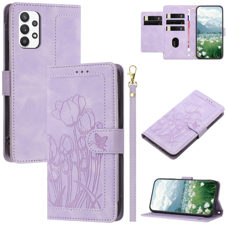 Custodia per telefono in pelle goffrata con tulipani e cordino, Samsung Galaxy A54 5G, For Samsung Galaxy A53 5G, For Samsung Galaxy A73 5G, For Samsung Galaxy A33 5G
