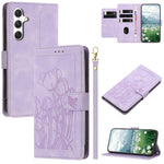 Custodia per telefono in pelle goffrata con tulipani e cordino, For Samsung Galaxy S25+ 5G, For Samsung Galaxy S25 Ultra 5G, For Samsung Galaxy S24 FE 5G, For Samsung Galaxy S24 Ultra 5G