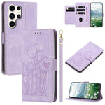 Custodia per telefono in pelle goffrata con tulipani e cordino, For Samsung Galaxy S25+ 5G, For Samsung Galaxy S25 Ultra 5G, For Samsung Galaxy S24 FE 5G, For Samsung Galaxy S24 Ultra 5G