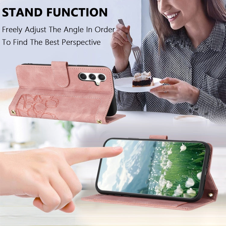 Custodia per telefono in pelle goffrata con tulipani e cordino, For Samsung Galaxy S24+ 5G, For Samsung Galaxy S24 5G, For Samsung Galaxy S23 FE 5G, For Samsung Galaxy S23 Ultra 5G