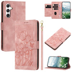 Custodia per telefono in pelle goffrata con tulipani e cordino, For Samsung Galaxy S24+ 5G, For Samsung Galaxy S24 5G, For Samsung Galaxy S23 FE 5G, For Samsung Galaxy S23 Ultra 5G