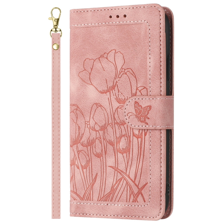 Custodia per telefono in pelle goffrata con tulipani e cordino, For Samsung Galaxy S23+ 5G, For Samsung Galaxy S23 5G, For Samsung Galaxy S20 FE, For Samsung Galaxy S22 Ultra 5G