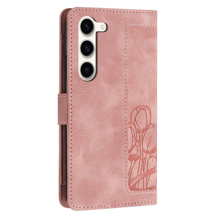 Custodia per telefono in pelle goffrata con tulipani e cordino, For Samsung Galaxy S23+ 5G, For Samsung Galaxy S23 5G, For Samsung Galaxy S20 FE, For Samsung Galaxy S22 Ultra 5G