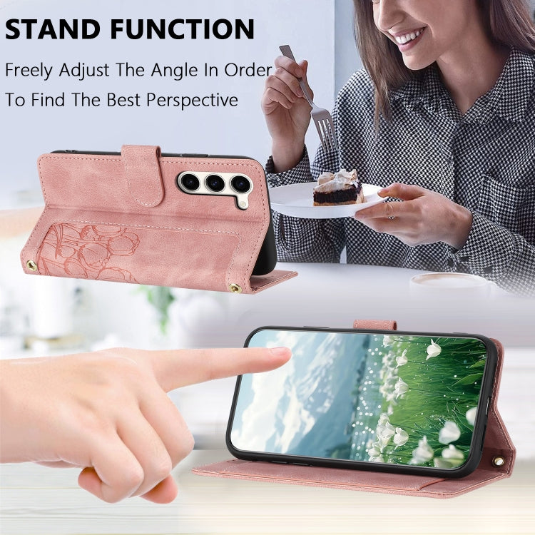 Custodia per telefono in pelle goffrata con tulipani e cordino, For Samsung Galaxy S23+ 5G, For Samsung Galaxy S23 5G, For Samsung Galaxy S20 FE, For Samsung Galaxy S22 Ultra 5G