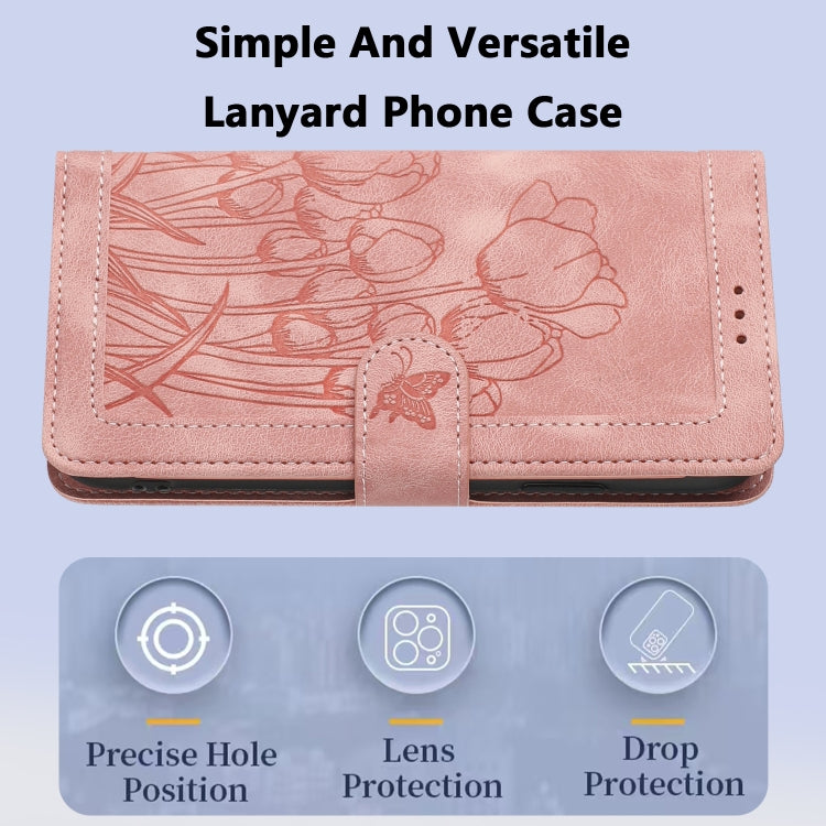 Custodia per telefono in pelle goffrata con tulipani e cordino, For Samsung Galaxy S23+ 5G, For Samsung Galaxy S23 5G, For Samsung Galaxy S20 FE, For Samsung Galaxy S22 Ultra 5G