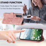 Custodia per telefono in pelle goffrata con tulipani e cordino, For Samsung Galaxy S22+ 5G, For Samsung Galaxy S22 5G, For Samsung Galaxy S21 FE 5G, For Samsung Galaxy S21 5G