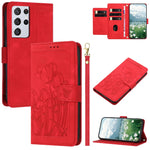 Custodia per telefono in pelle goffrata con tulipani e cordino, For Samsung Galaxy S21+ 5G, For Samsung Galaxy S21 Ultra 5G
