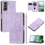 Custodia per telefono in pelle goffrata con tulipani e cordino, For Samsung Galaxy S22+ 5G, For Samsung Galaxy S22 5G, For Samsung Galaxy S21 FE 5G, For Samsung Galaxy S21 5G