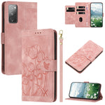 Custodia per telefono in pelle goffrata con tulipani e cordino, For Samsung Galaxy S23+ 5G, For Samsung Galaxy S23 5G, For Samsung Galaxy S20 FE, For Samsung Galaxy S22 Ultra 5G