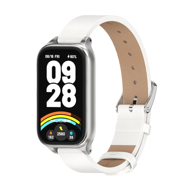 Cinturino per orologio in pelle PU in microfibra con guscio metallico Mijobs, For Xiaomi Smart Band 9 Active / Redmi Band 3
