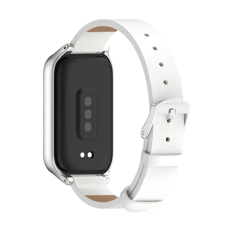 Cinturino per orologio in pelle PU in microfibra con guscio metallico Mijobs, For Xiaomi Smart Band 9 Active / Redmi Band 3