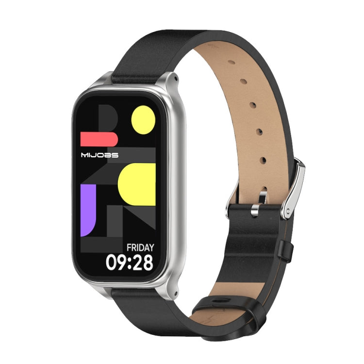 Cinturino per orologio in pelle PU in microfibra con guscio metallico Mijobs, For Xiaomi Smart Band 9 Active / Redmi Band 3