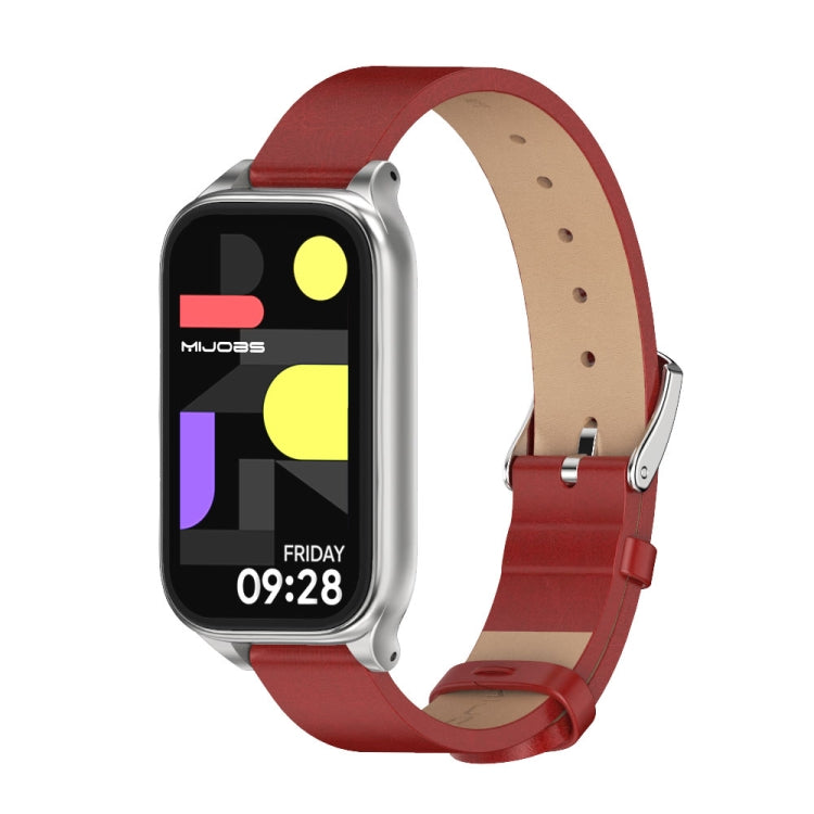 Cinturino per orologio in pelle PU in microfibra con guscio metallico Mijobs, For Xiaomi Smart Band 9 Active / Redmi Band 3