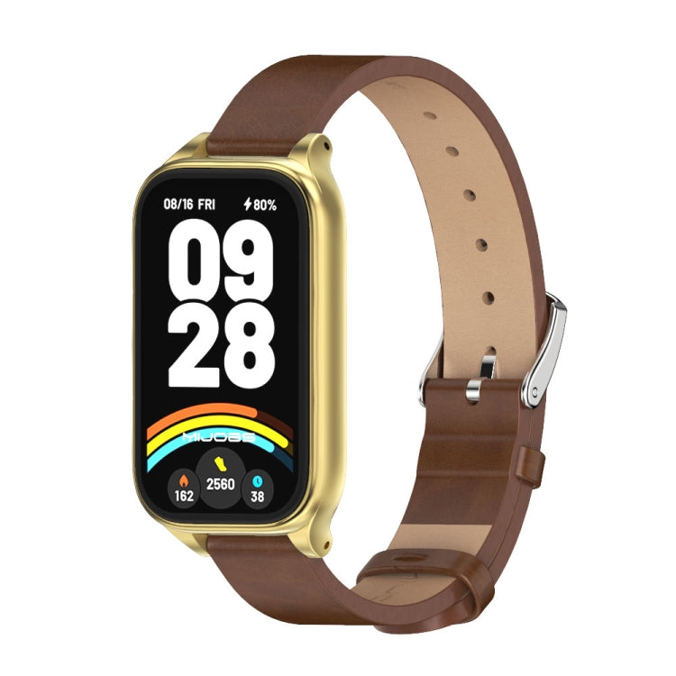 Cinturino per orologio in pelle PU in microfibra con guscio metallico Mijobs, For Xiaomi Smart Band 9 Active / Redmi Band 3