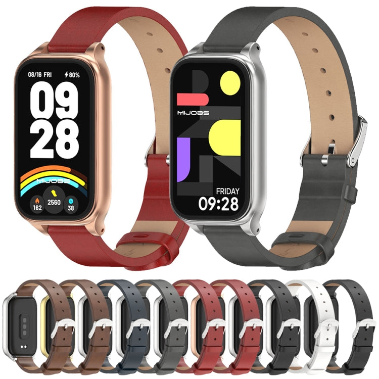 Cinturino per orologio in pelle PU in microfibra con guscio metallico Mijobs, For Xiaomi Smart Band 9 Active / Redmi Band 3