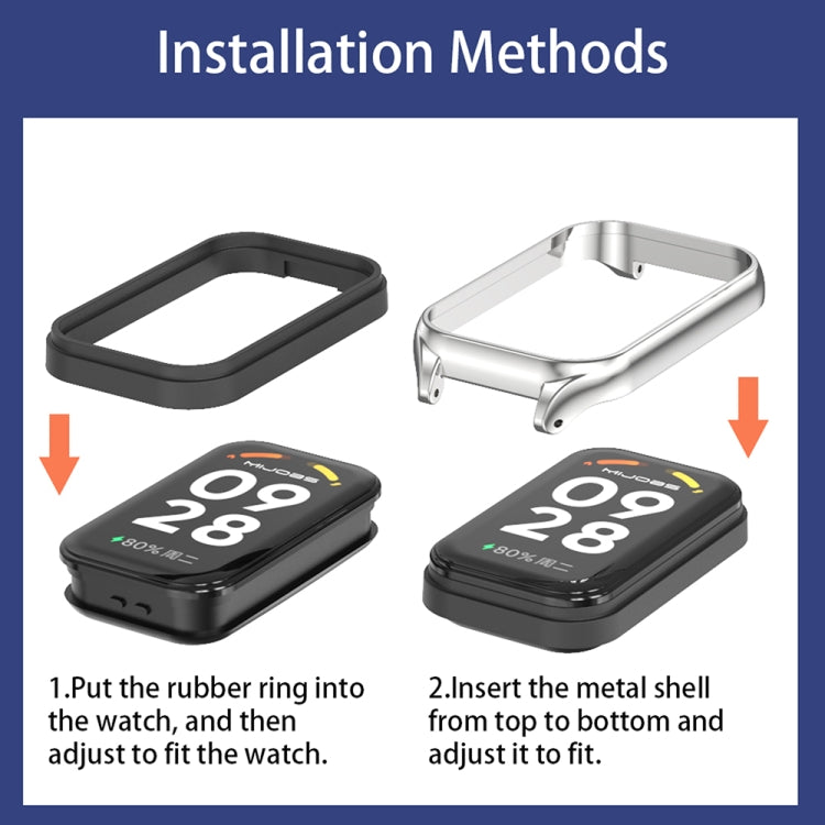 Cinturino per orologio in pelle PU in microfibra con guscio metallico Mijobs, For Xiaomi Smart Band 9 Active / Redmi Band 3