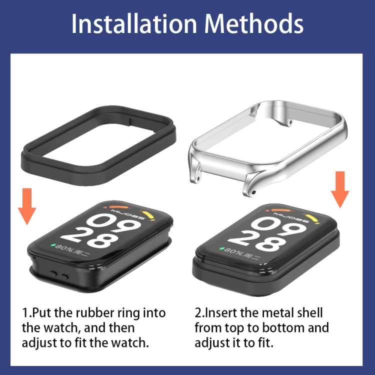 Cinturino per orologio in silicone con guscio metallico Mijobs, For Xiaomi Smart Band 9 Active / Redmi Band 3