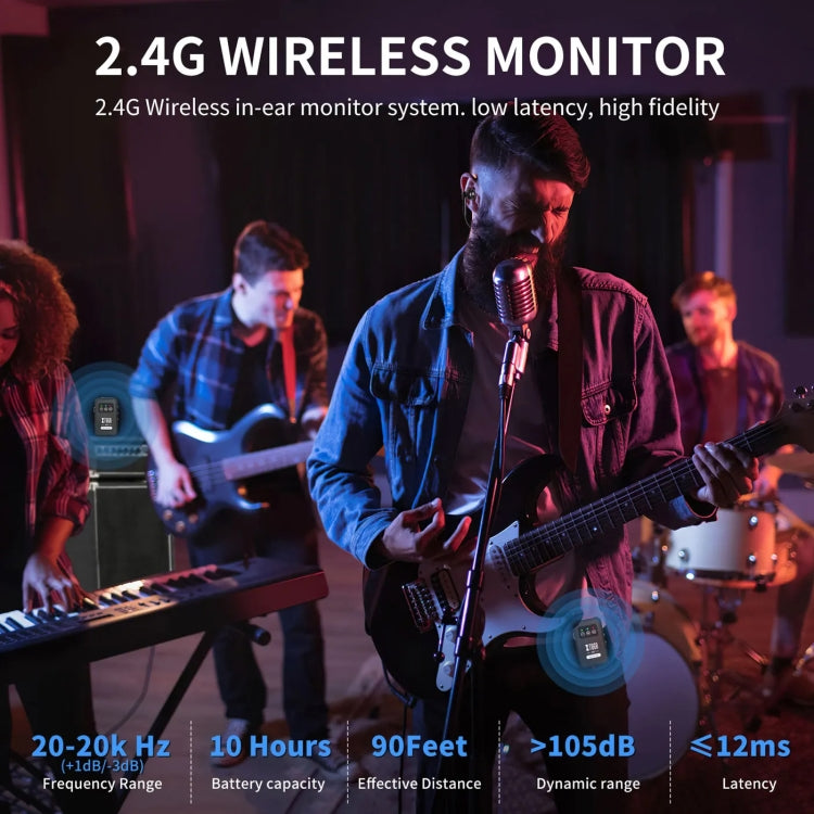 XTUGA J02 2.4G Stereo Wireless In-Ear Mini Monitor System con trasmettitore e ricevitore, J02
