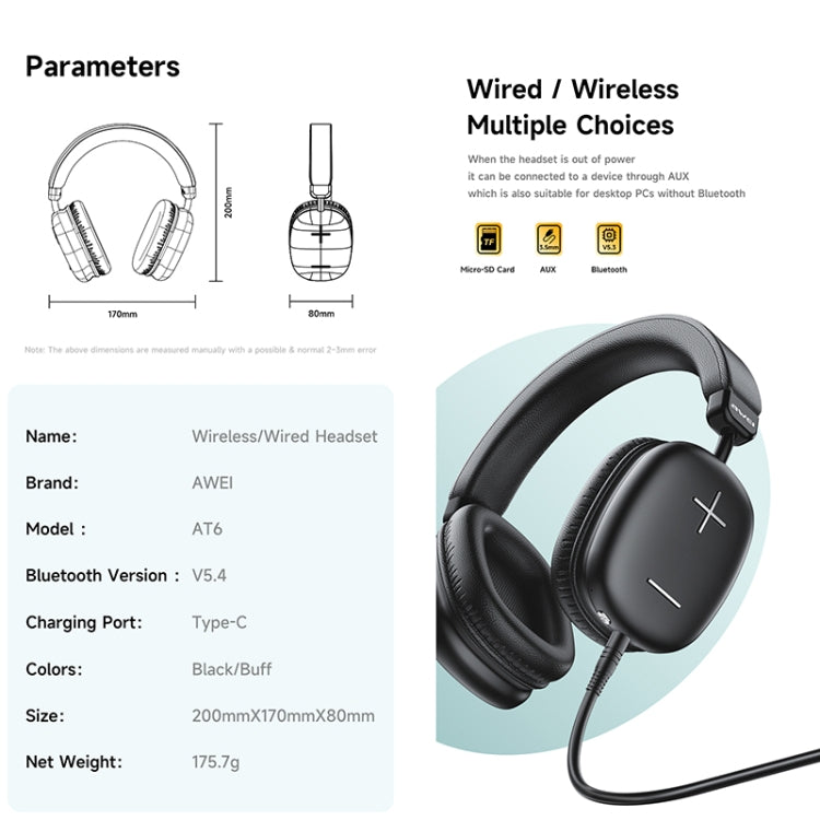 Awei AT6 Cuffie stereo wireless Bluetooth V5.4